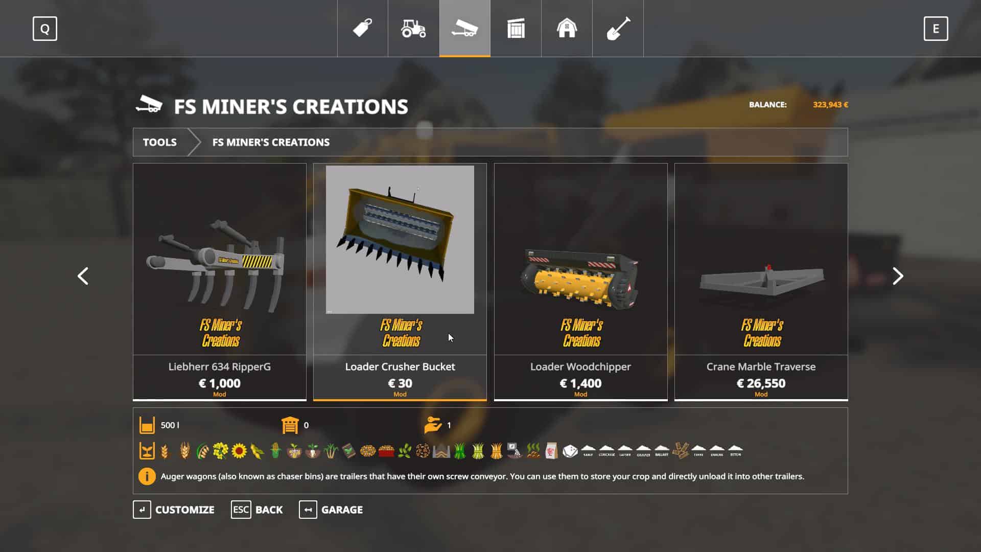 Crusher Bucket For Wheeled Loaders v1.1 Mod Farming