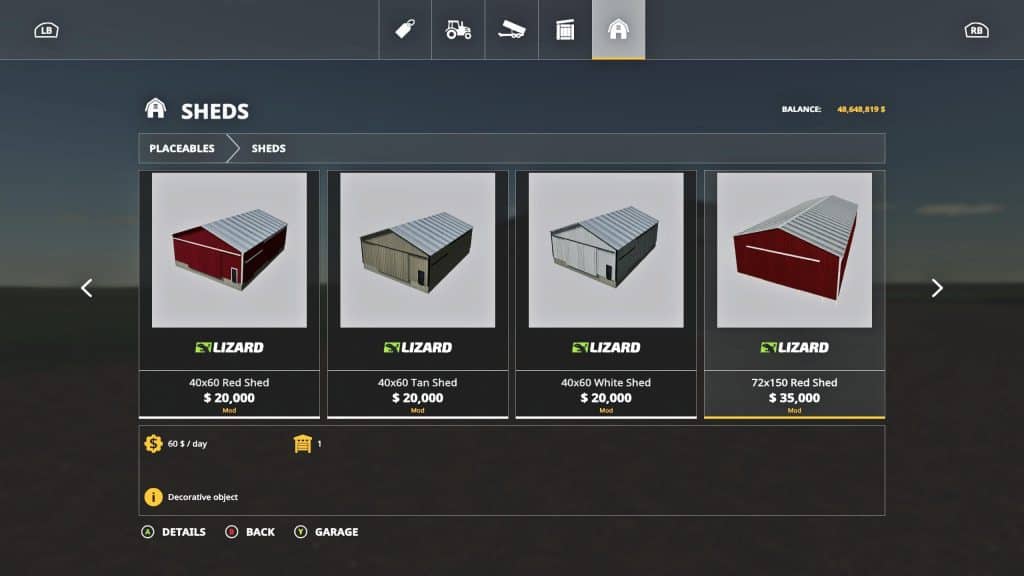 Placeable Sheds Pack v1.0 Mod